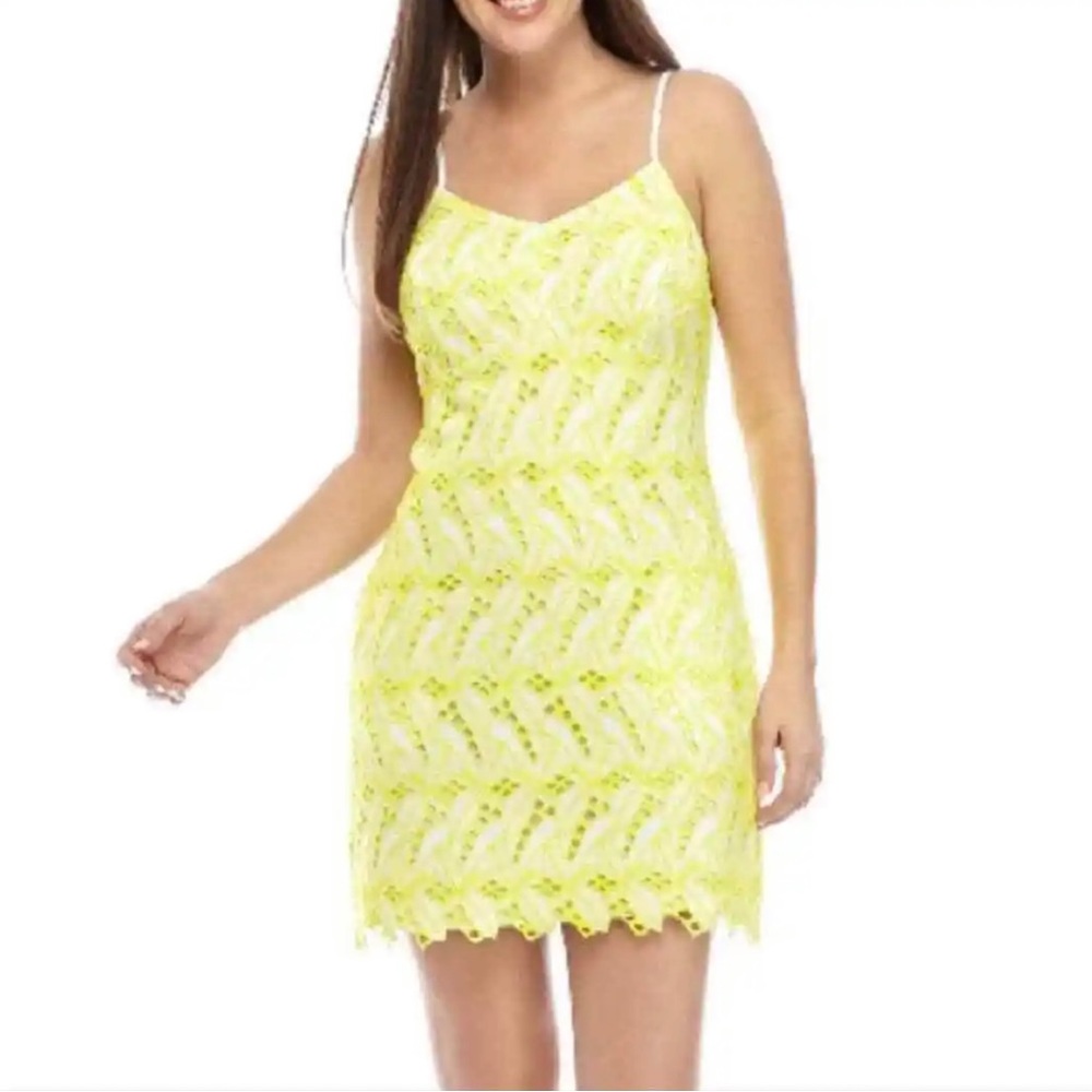 Crown & Ivy Women's Spaghetti Strap Embroidered Dress Neon Lime